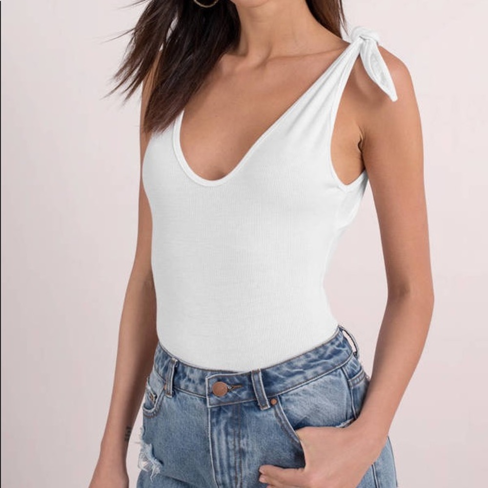 White Shoulder Tie Bodysuit